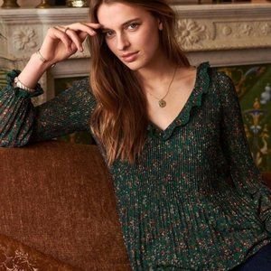Worn once - Sezane Sybille Blouse Green Floral